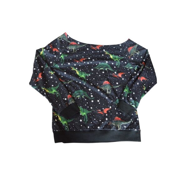 NWT Womens Dinosaur Off Shoulder Pullover Black Size XL Casual Kidcore Nerdy - Picture 6 of 6